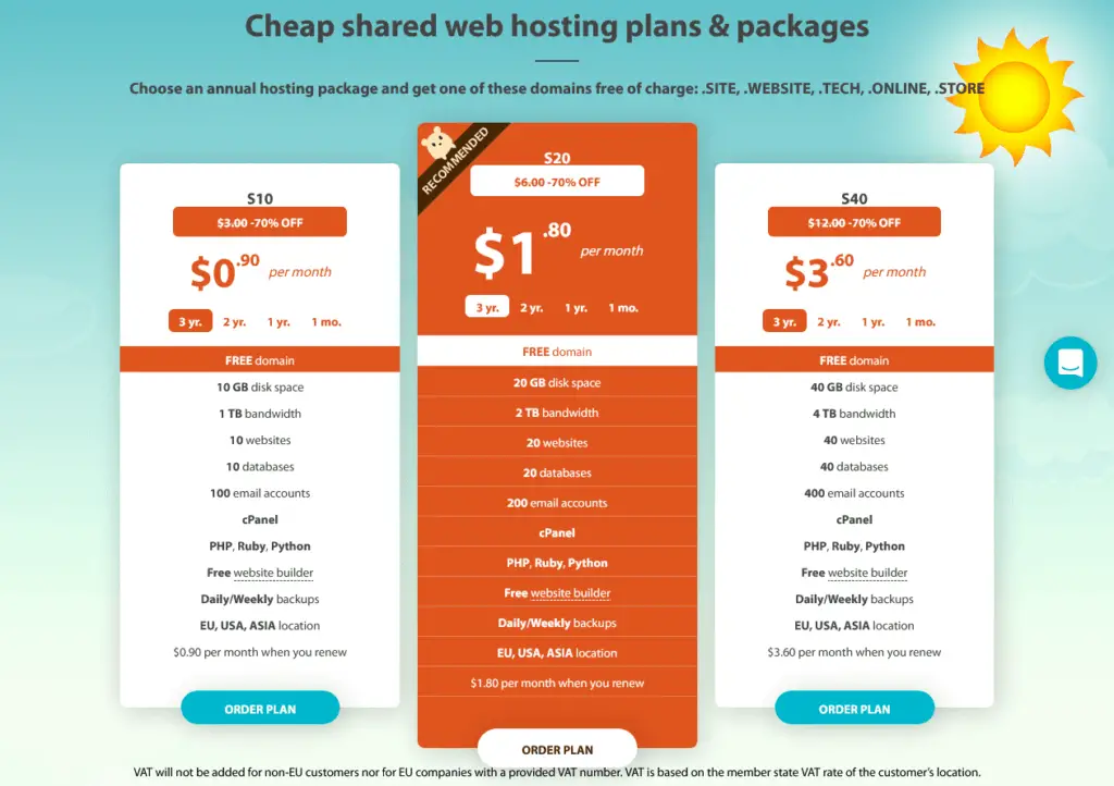 Hostens Shared web hosting plans & packages