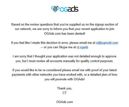 OGAds Account Request Denied